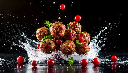 Floating Food Photography – Exploding Ingredients on Black Background for Advertising
