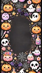 ハロウィン イラスト素材 フレーム風 黒板背景