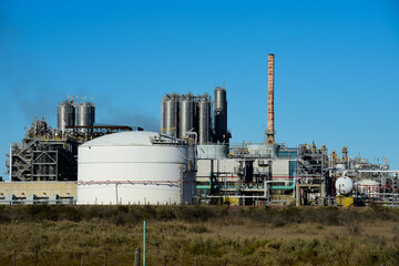 Industrial facilities of the Argentine petrochemical industry, Patagonia, Argentina.