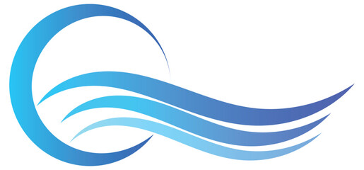 Cartoon blue ocean wave with splashes. Vector isolated illustration.