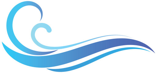 Cartoon blue ocean wave with splashes. Vector isolated illustration.