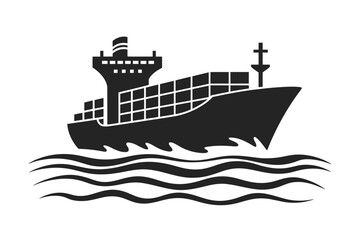 Obraz premium Cargo Ship Silhouette Illustration – Maritime Transport and Shipping Vector