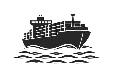 Obraz premium Cargo Ship Silhouette - Maritime Transport & Shipping Vector Illustration - Logistics and Trade Symbol