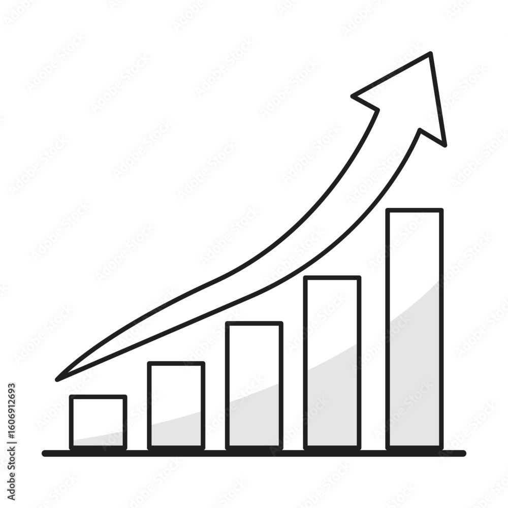Poster growth chart with upward arrow vector icon representing financial success business improvement progr