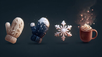 Cozy Winter Wonderland: Mittens, Snowflake, Hot Cocoa, Winter Season Graphics