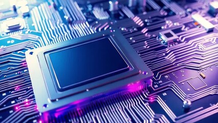 Futuristic Processor: High-Tech Circuit Board with Glowing Details - Powered by Adobe