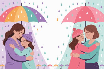 Mother and Daughter Embrace in the Rain