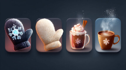 Winter Icons: Cozy Mittens, Hot Chocolate, and Festive Treats