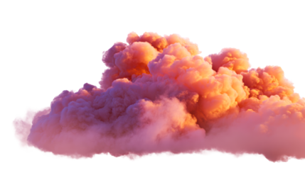 Dense explosion of pink and orange billowing smoke, cut out transparent