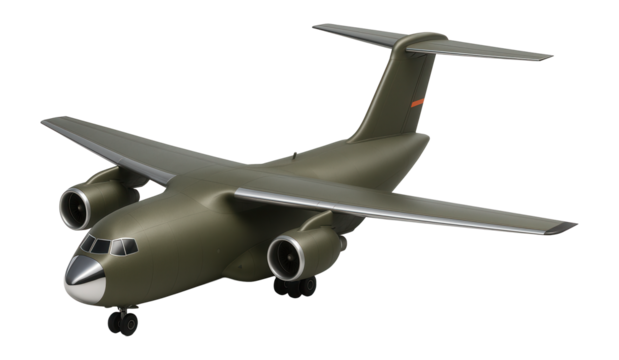 Large military cargo plane with a bulbous nose and high-mounted wings