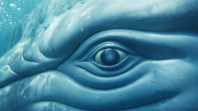 Closeup of big whale eye underwater