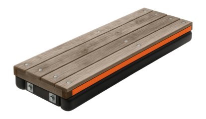 Timber dock with weathered planks and galvanized fasteners