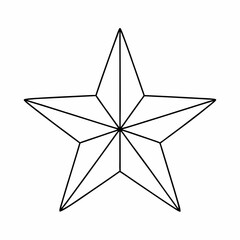Black outline of a five pointed star with internal geometric divisions on a white background black and white