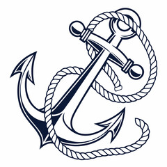 Obraz premium Dark blue anchor with thick rope on white background nautical maritime 2