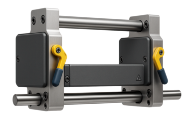 Sliding carriage with a modular design for easy customization in a textile manufacturing unit.