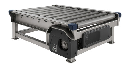Fototapeta premium Powered roller conveyor with a chain drive and robust frame for a palletizing area