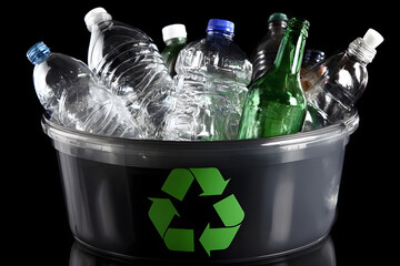 Glass Recycling Container Filled with Bottles
