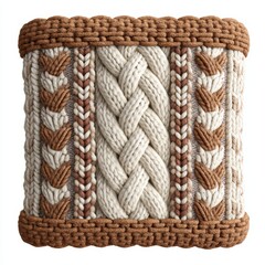 Obraz premium Cream and Brown Knitted Pillow with Cable Knit Pattern