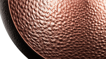 Copper frying pan with textured surface and transparent background