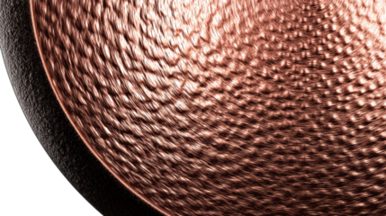 Copper frying pan with textured surface and transparent background