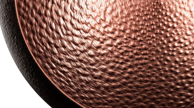 Copper frying pan with textured surface and transparent background