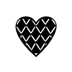 Black heart shape filled with white chevron pattern design on a white isolated background view graphic