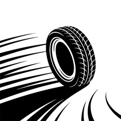 Black Tire Wheel with Speed Motion Effect – Vector Graphic Design on White Background
