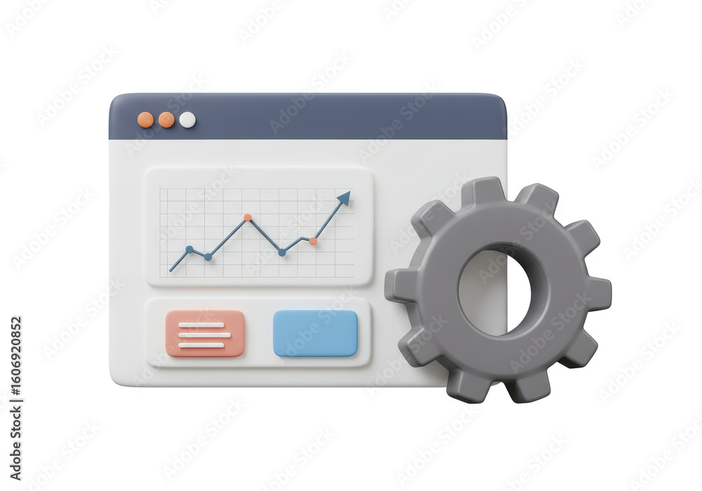 Poster isolated website analytics dashboard with gear