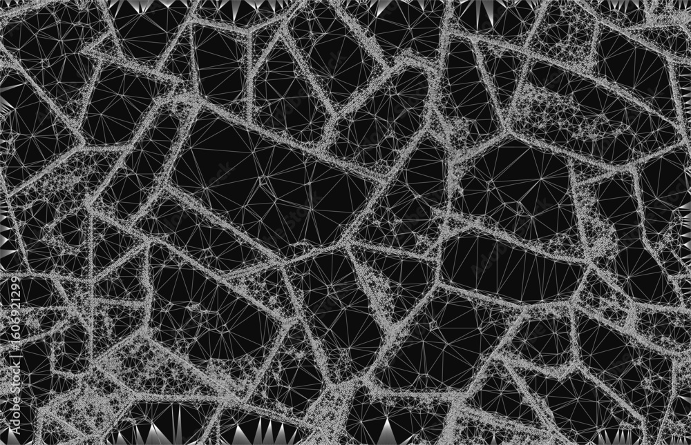 Poster a black and white abstract background features a symmetrical pattern of triangles, creating a striki