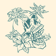 Tropical skull design with flowers