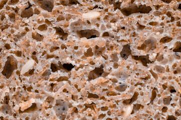 macro shot of the filled center of the interior of wholemeal rye sourdough bread