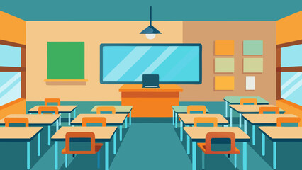 peaceful school interior with desk arrangement
