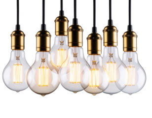Cluster of Glowing Floating Lightbulbs in Soft Ambient Light, Symbolizing Creative Energy, Transparent Background