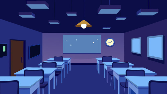 night classroom with soft ceiling lights