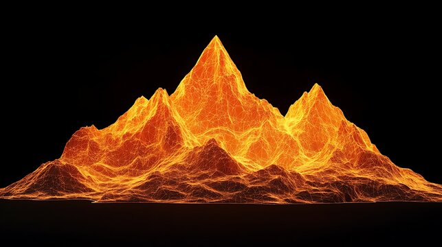 Abstract glowing mountain wireframe on black background