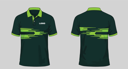 Flat Vector Dark Green and Lime Polo Shirt &ndash; Front & Back