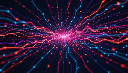 tech chaos with vibrant lines crossing on dark for innovative startup branding and digital transformation visuals