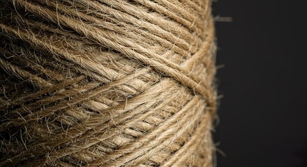 Close-Up of Natural Jute Twine Roll Showing Clear and Sharp Fiber Texture in Detail