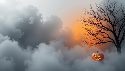 halloween abstract backdrop with smoky grey fog layers and warm orange tones for autumn party marketing and seasonal branding