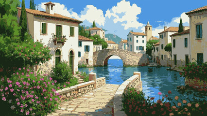 Bright Anchorage a coastal town scene, featuring vibrant isolated watercolor vector illustration svg