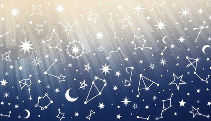 celestial star constellations in white on dark navy under soft light for mystical branding and astrology visuals