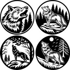 &ldquo;Wolves and Moon Vector Set &ndash; Tribal Silhouettes and Nature-Inspired Circular Scenes&rdquo;