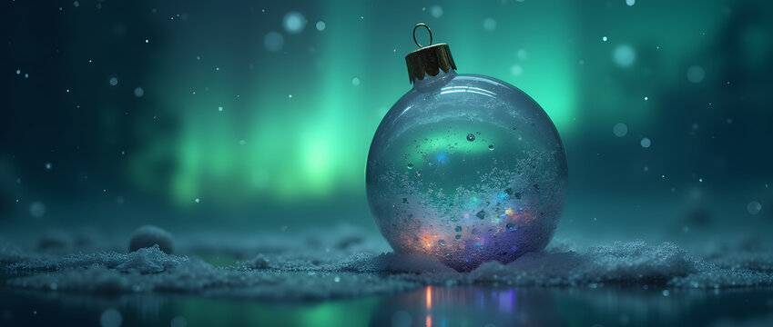 Boule en verre isol&eacute; sur aurore bor&eacute;ale | ambiance no&euml;l 