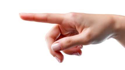 Outstretched finger gesturing forward on clear background