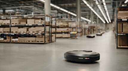 in modern logistics facility sleek drones and robots efficiently navigate their surroundings