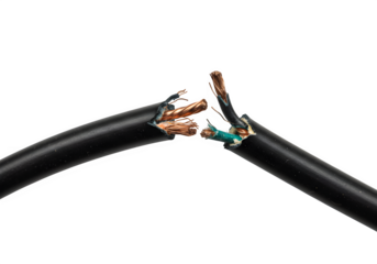 Black electrical power cord showing broken wires isolated on white or transparent backgrounOrange happy birthdayd. PNG