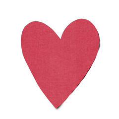 Red heart cut from textured paper, decorative element for scrapbooking.