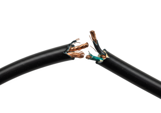 Black electrical power cord showing broken wires isolated on white or transparent backgrounOrange happy birthdayd. PNG