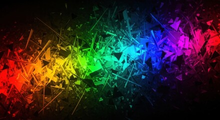 Fototapeta premium Abstract Colorful Geometric Pattern with Bright Vibrant Triangles and Lines on Dark Background