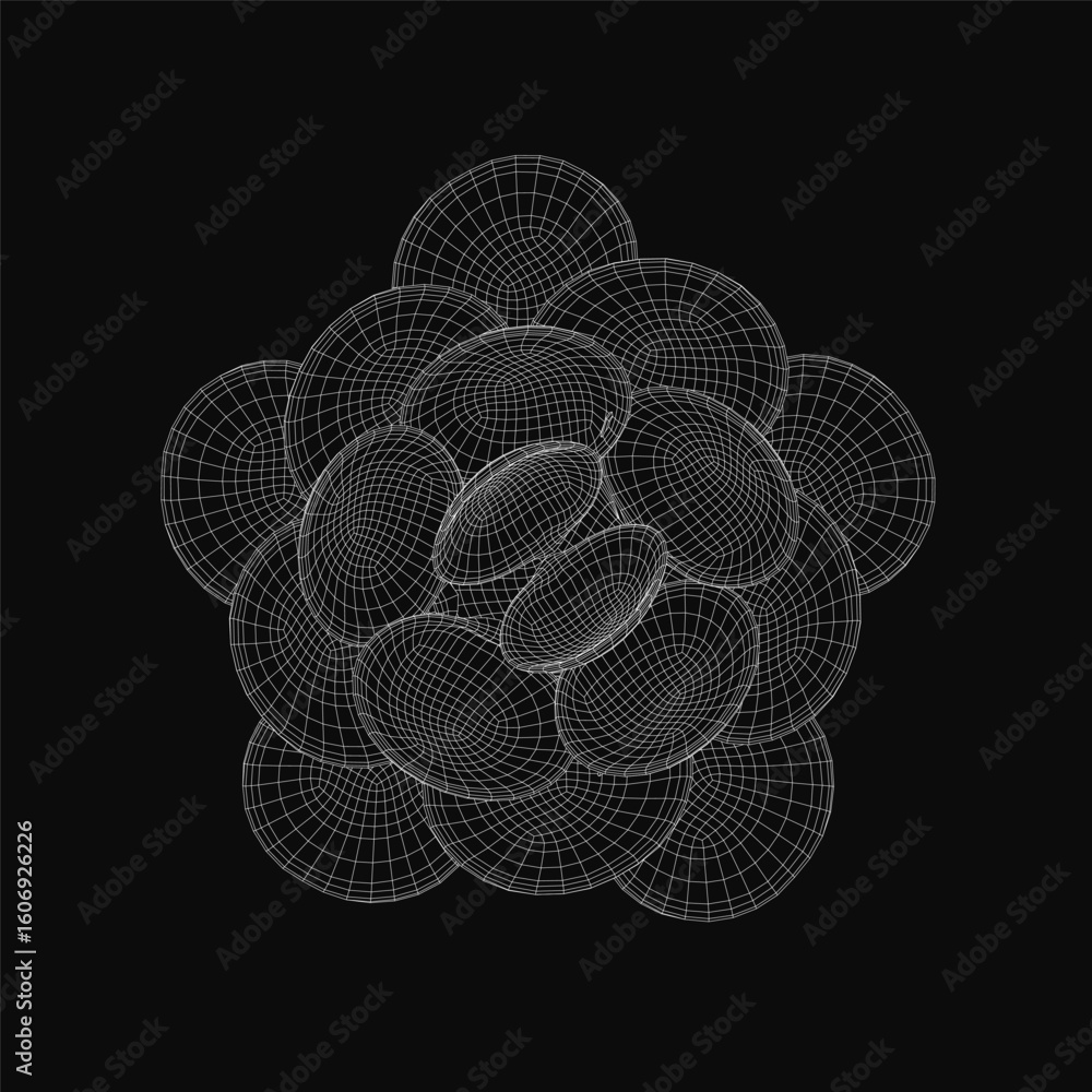 Poster a symmetrical wireframe pattern of white circles on a black background creates a striking contrast. 